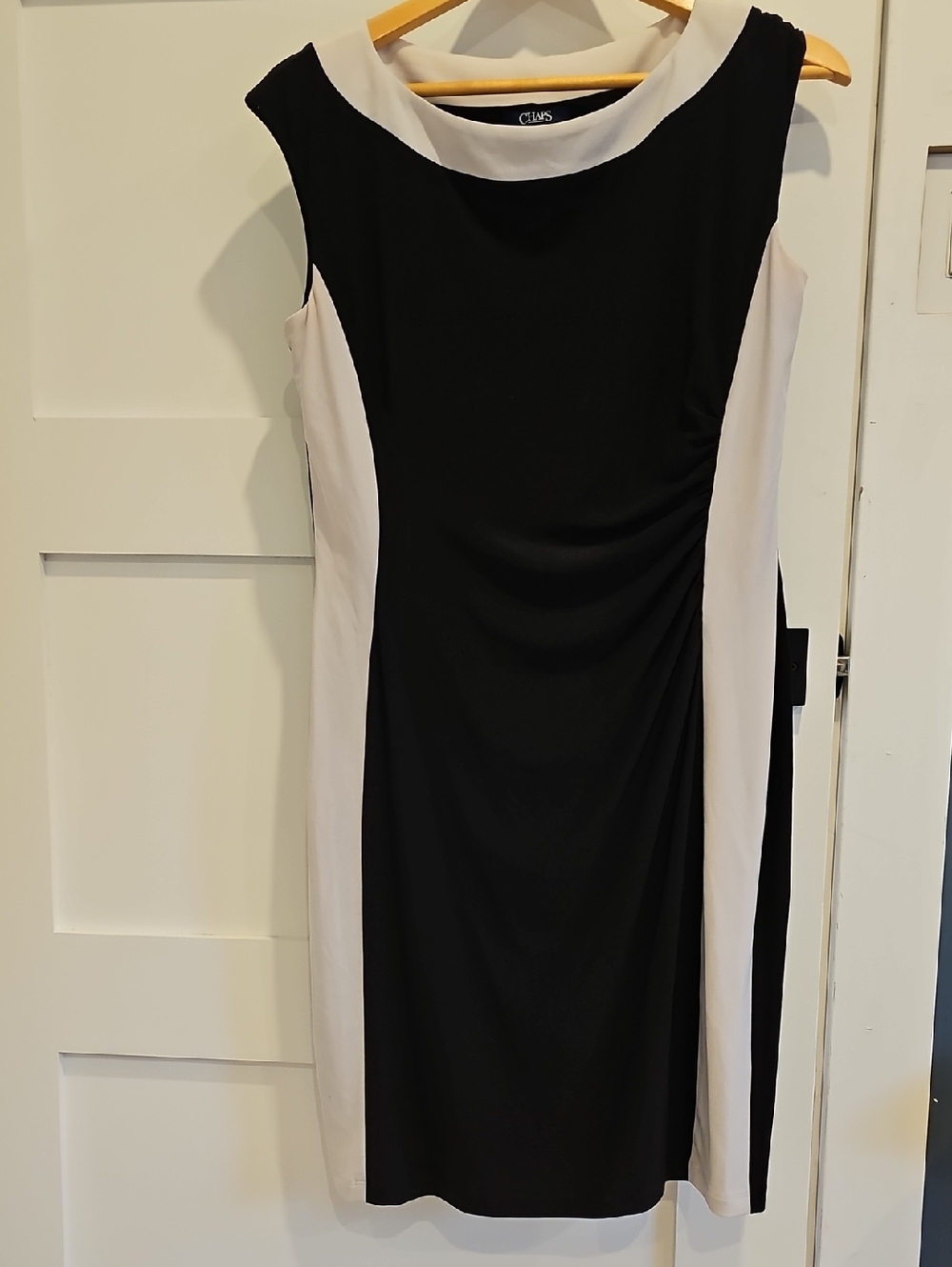 Chaps Black and White Colorblock Midi Sheath Dress